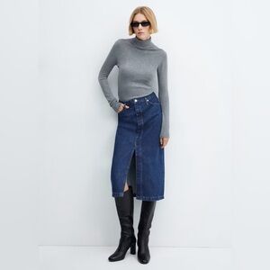 NWT Mango denim blue midi pencil skirt size XS